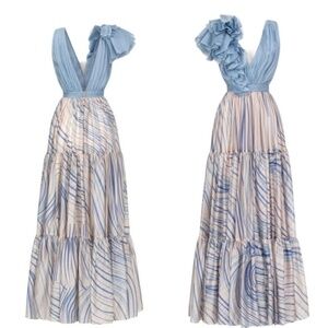 Blue Tricia Silk Wave Maxi Dress